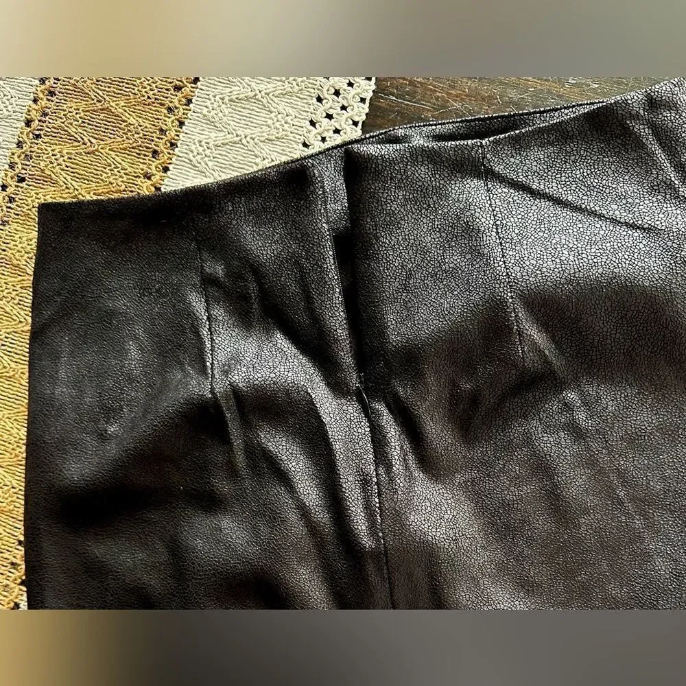 DREW Black Onyx Vegan Leather Side Ruched Sexy Mini Skirt